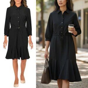 NWT STUDIO Badgley Mischka Women's Black Collared Office Work Shirdress Size 8